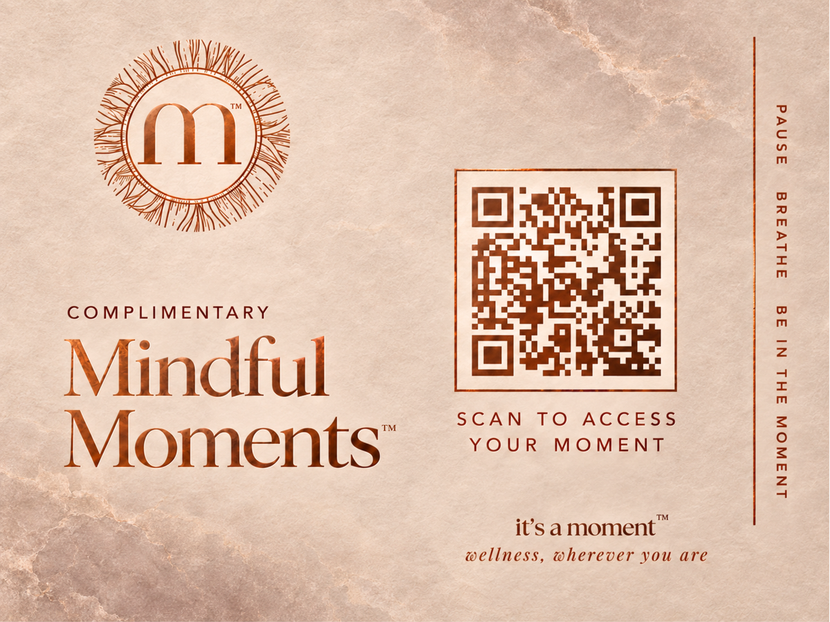 Mindful Moments card with QR code for free guided meditations
