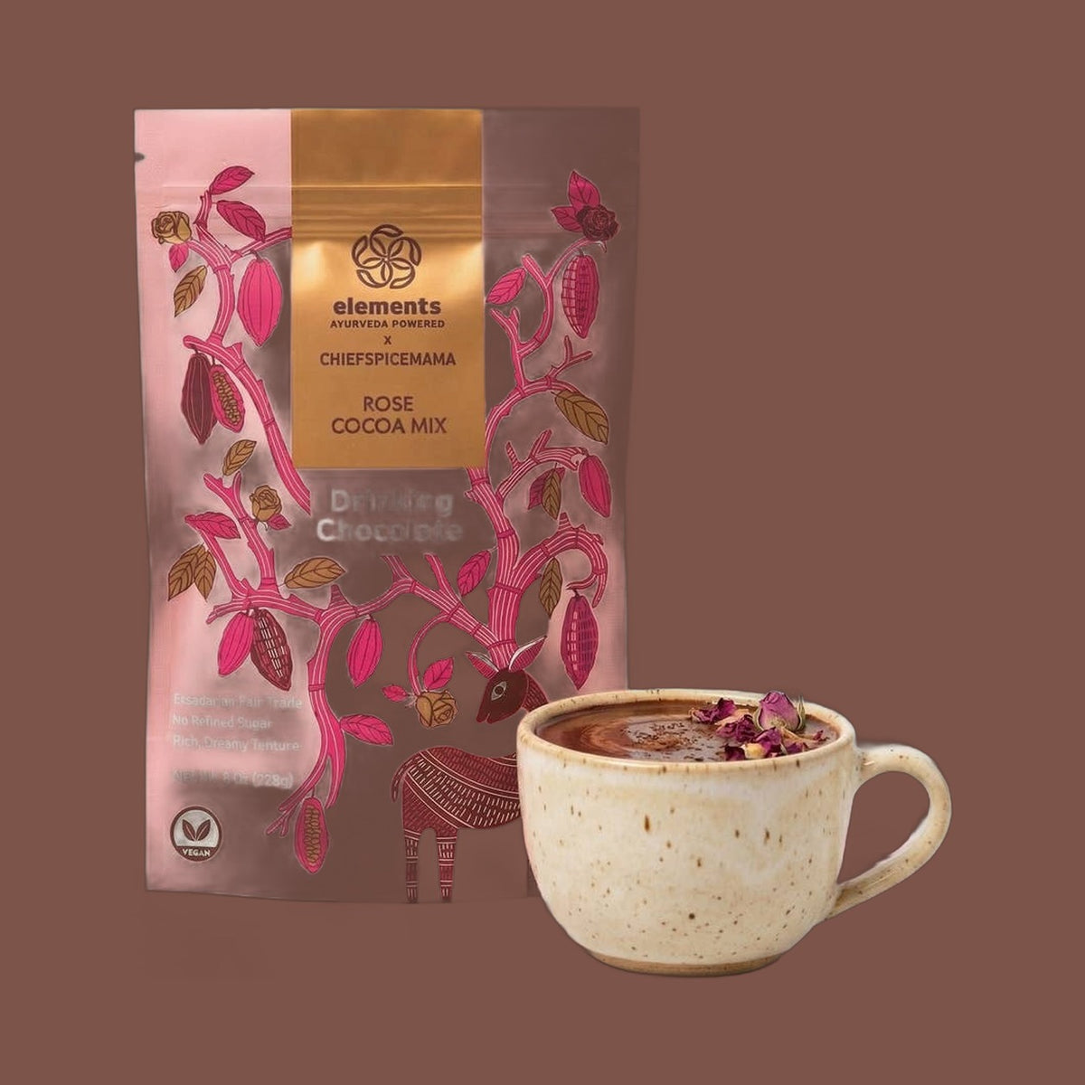 Elements Truffles Rose Drinking Chocolate, pink 8 oz pouch, view 3