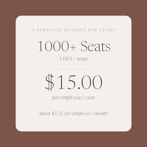 1000+ Seats — $15.00 per employee per year (1,001+ seats)