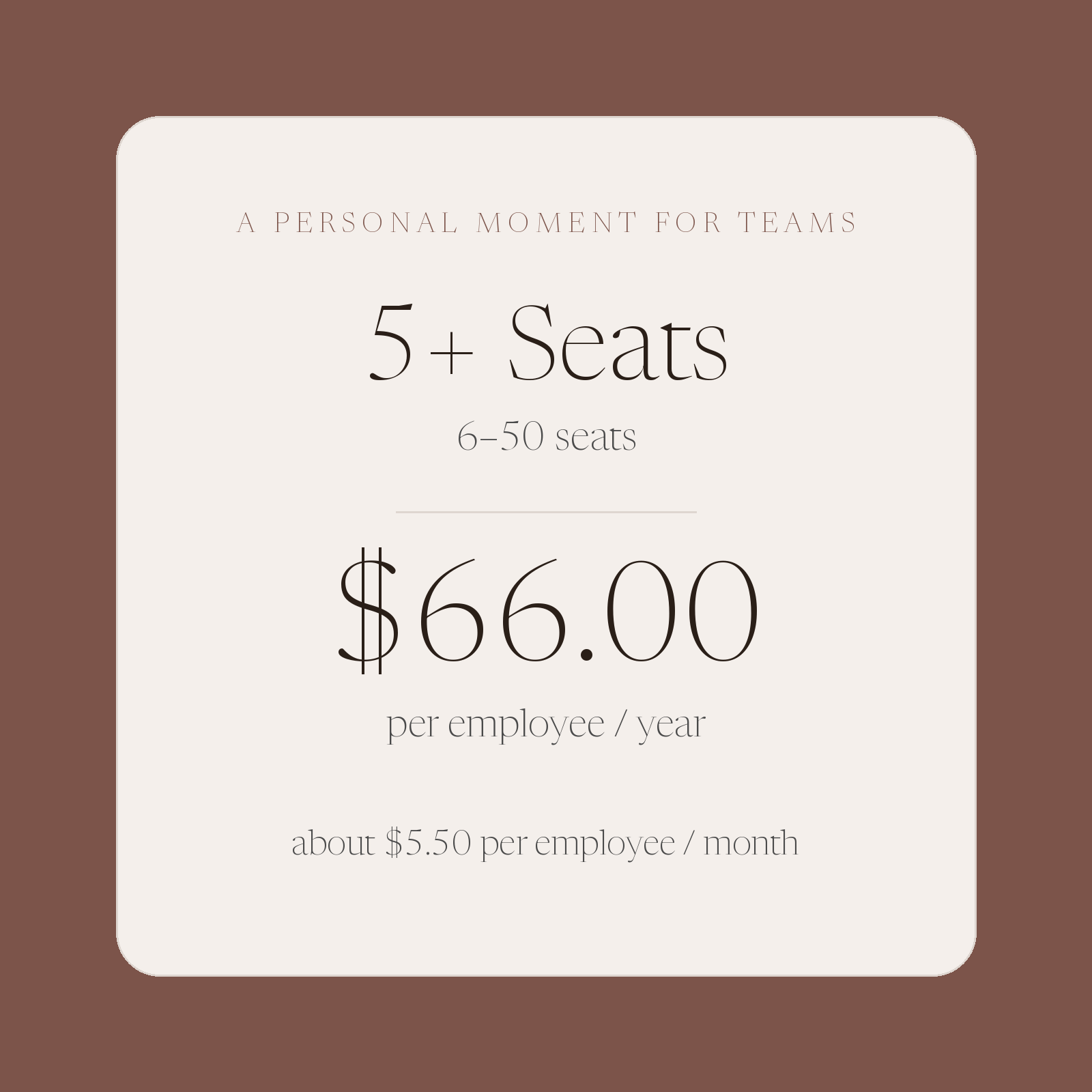 5+ Seats — $66.00 per employee per year (6–50 seats)
