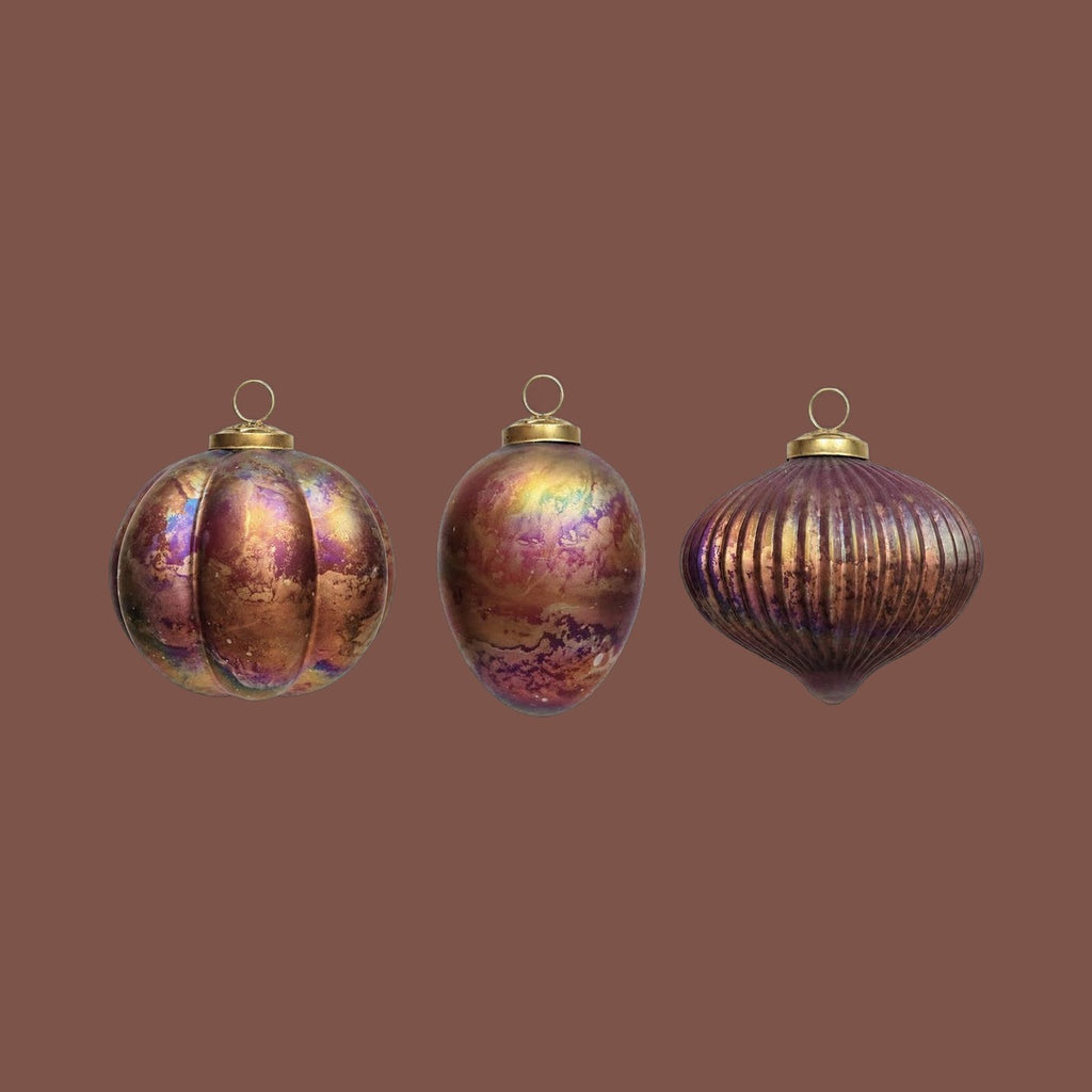 Vatican Homes glass ornament with an iridescent patina marble finish, view 2